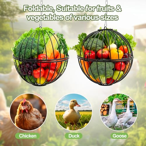 4 Pack Hanging Chicken Feeders for 10+ Chicken, 7.5 Inch Iron Rodent-Proof Duck Treat Dispenser Balls with 17.7 Inch Adjustable Hanging Chain for Feed and Toys, Weatherproof & Easy Install