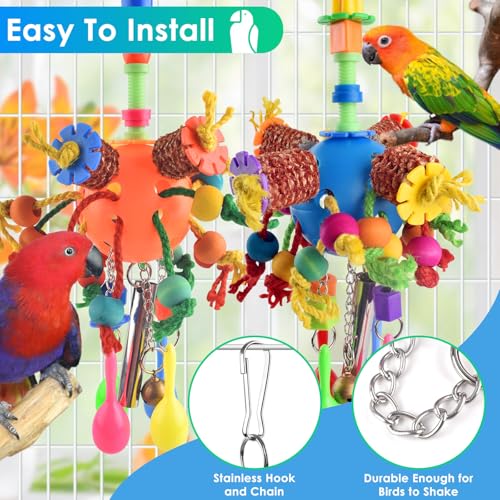 KATUMO Bird Toys, 2PCS Parakeet Foraging Shredder Hanging Toys with Sola Balls Sand Hammer, Parrot Ball Treats for Conure Mini Macaw Cockatiel Lovebird Small-Medium Birds - style: Orange+Blue