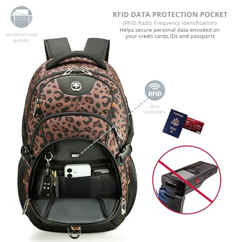 Swissdigital Laptop Backpack, Brown Leopard, SD803-103 | USB Charging Port, Travel Backpack, 31l Capacity, Backpack For Men and Women - color: Brown Leopard