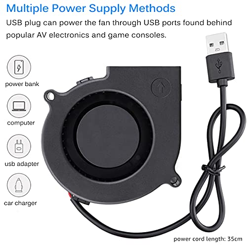 GDSTIME 75mm x 30mm 5V USB Blower Fan with 3 Speed Controller DC Brushless | 7530, Small Turbine Centrifugal Fans, for NAS, Helmet, Vivarium, Laptop, Amplifier, Raspberry Pi Cooling Ventilation - size: 75mm x 30mm