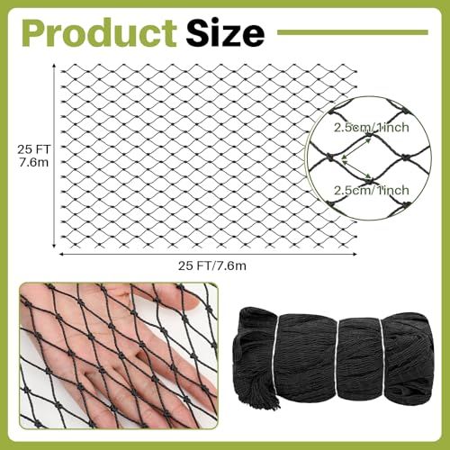 25 x 25 ft Aviary Bird Netting Chicken Netting Commercial Grade Heavy Duty Knotted 1 inch Mesh for Chicken Coops Poultry Blueberries Fruit Trees Net Aviary Garden - size: 25 x 25ft, 1 inches