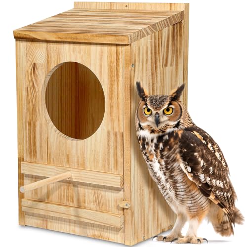 Large Great Horned Owl House,23''x 14''x 10''Owl Nesting Box for Outside | Wooden Nest House Circular Opening Bird Houses, Suitable For Wildlife Barn,Eastern Screech,Great Horned,Assembly Required - size: 23''x 14''x 10''