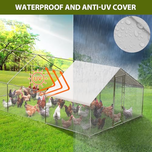 GarveeTech Large Walk-in Chicken Coop with Run, 9.8' x 19.7' Outdoor Chicken Runs for Yard with Cover, Metal Poultry Cage for Chickens, Ducks, Birds