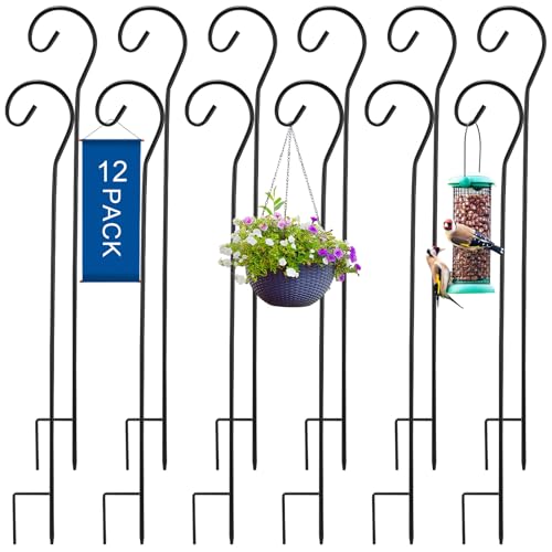Hicarer 12 Pcs Shepherds Hooks for Outdoor 37 Inch Bird Feeder Pole Rust Resistant Steel Shepard Hooks for Wedding Garden Bird Feeders Hanging Lanterns Solar Outdoor Lights - size: 37 Inch