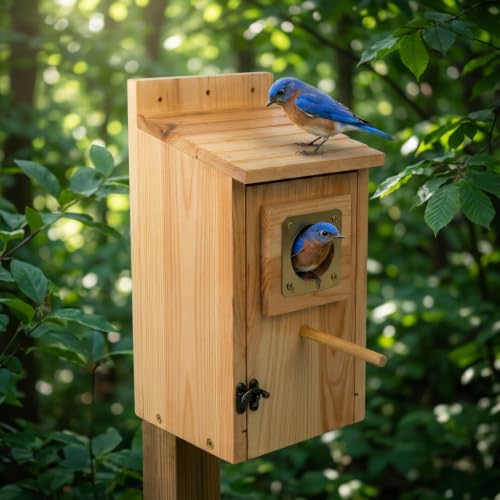 Bird Houses for Outside Clearance with Copper Guard, Pine Bird House Outdoor, Bluebird Finch Swallow Wren Chickadee No Assembly Required, 2 Packs