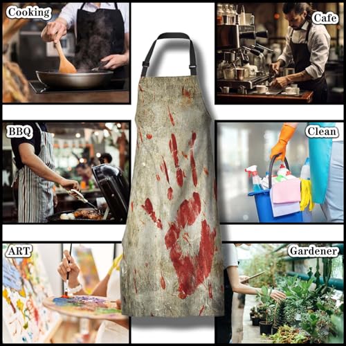 Baking Apron for Women Bloody Handprint Grungy Wall Kitchen Aprons for Men for Kitchen Cooking Restaurant BBQ Painting Crafting 27” (W) x 31” (H), Waterproof Apron - color: Bloody Handprint