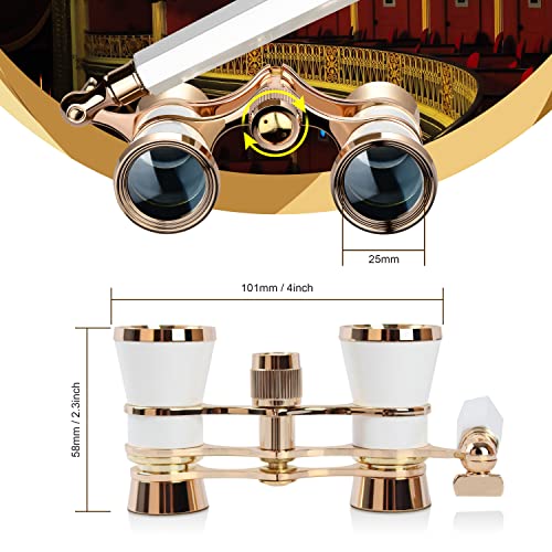 Aomekie Opera Glasses Binoculars 3X25 Theater Glasses Lorgnette Mini Binocular Compact with Handle for Adults Women in Musical Concert（White） - color: White with Handle