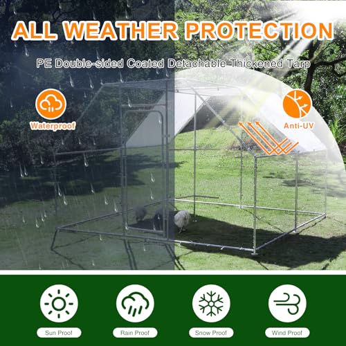 Large Metal Chicken Coop 9.8 x 9.8 x 6.6 ft Walk in Chicken Runs for Yard with Cover & Perch, Chicken House for Duck Rabbit, Chicken Pen for Outdoor Backyard - size: 118.1"L x 118.1"W x 78.7"H
