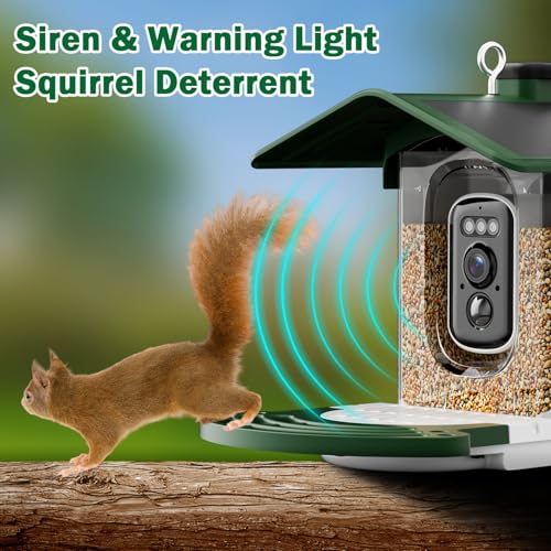 Smart Bird Feeder with Camera, Solar Powered Outdoor House, Green | 2K HD Video, AI Auto Capture Birdhouse, Dual Solar Power Design, Supports Micro SD Card up to 128GB (Not Incl.) - color: Medium Green