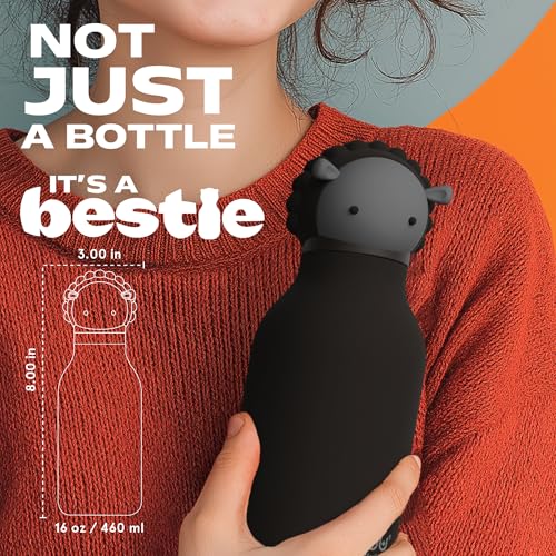 asobu Bestie Water Bottle, Cute Collectible Character, Leak Proof, BPA Free | 16 oz, Stays Cold 24 Hours, Double Wall Vacuum Insulation, Food Grade Stainless Steel, Spill Resistant, Great Gift Idea - color: Black Sheep