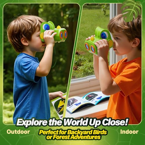 Dinosaur Toys for Boys Age 3-12 Kids Binoculars, Dinosaur Binoculars with Compass & Bird Watching Manual,3 4 5 6 7 8 9 10 11 12 Year Old Boys Toys, Outdoor Camping Exploration (Green)