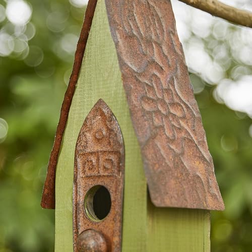 Glitzhome 13.25" H Hanging Birdhouse Retro Green Distressed Solid Wood Bird House for Outdoor - color: RetroGreen