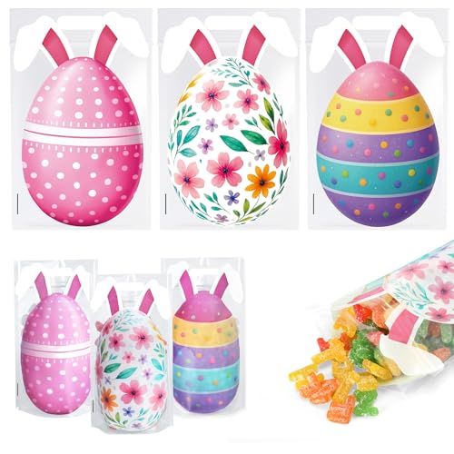 PINWATT 30 Pack Easter Bunny Egg Goodie Bags, Transparent Zipper Resealable Plastic Pouches with Handles, Ideal for Easter Party Candy & Treats, Festive Supplies - size: 1 count (Pack of 30)