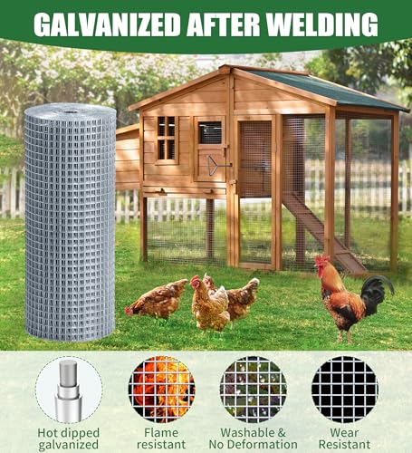 Hardware Cloth 1/4 Inch, 23GA Hot Dip Galvanized Chicken Wire Fencing Mesh | 16in×10ft Wire Mesh Rolls Welded Chicken Wire Fencing for Chicken Coop Barrier, Poultry Netting Cage Wire Fence - color: Silver(16IN*10FT-1/4)