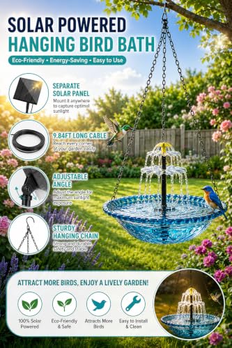 2026 Smart Birdbath Fountains Solar Power, Hanging Birdbath Fountain Solar Cascade,Clear Hummingbird Birdbath with Solar Powered for Outdoor Livng Garden Patio Backyard