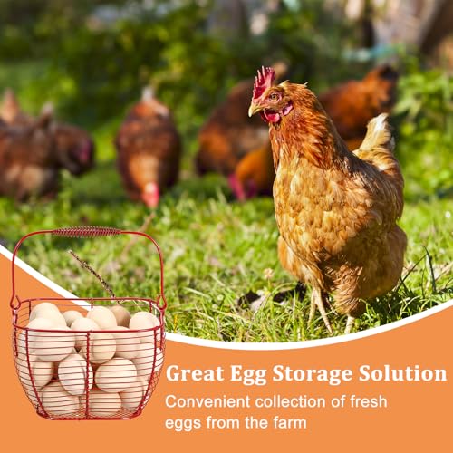 2 PCS 7" Red Wire Egg Baskets With Handle Kitchen Countertop Egg Holder | Small Metal Collecting Basket for Gathering Fresh Eggs, Chicken and Duck Eggs Hunting Basket & Counter Storage Basket - color: Red