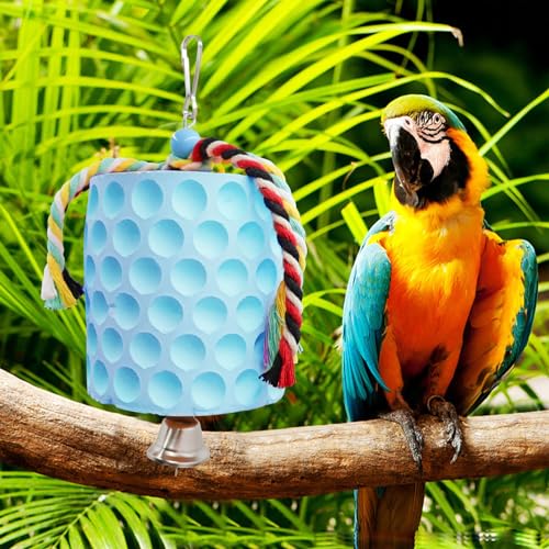 Extra Large Bird Chewing Toy, Parrot Beak Grinding Calcium Stone with Bells, Bird Cage Accessories, Cage Toys for Cockatiel Parakeet Parrot Budgies Rat Hamster Chinchilla Rabbit Bunny African Grey - color: Blue