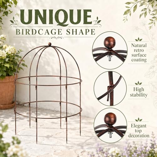 2 pcs 20-1/4" x 26" H Bronze Bird Cage Plant Support Heavy Duty Metal Bird Cage Plant Support Large Outdoor Garden Trellis for Peonies, Baptisia, Sedum & Other Perennials