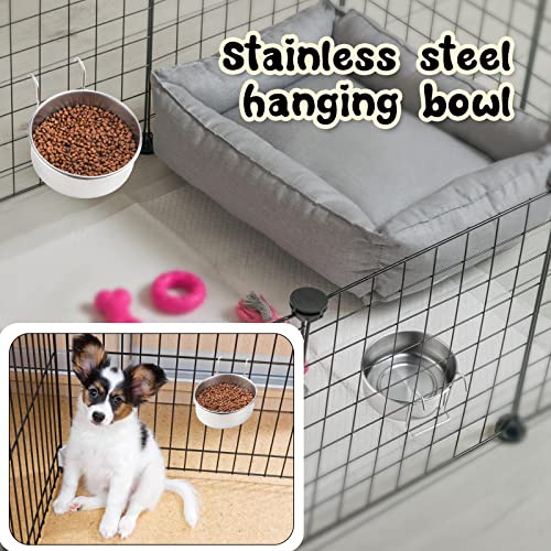 mumufy 6 Pieces Stainless Steel Hanging Water Bowls with Holder Detached Anti Spill Pet Metal Bowl Cage Kennel Crate Food Bowl(16 x 6 cm) - size: 20 oz