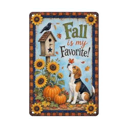 Fall Is My Favorite Beagle Dog Birdhouse Tin Sign Autumn Sunflower Wall Art for Living Room Bedroom Kitchen Porch Entryway and Farmhouse Home Decor 12 * 8In - color: Vintage Thanksgiving Tin Sign 12, size: 20X30cm(12*8in)