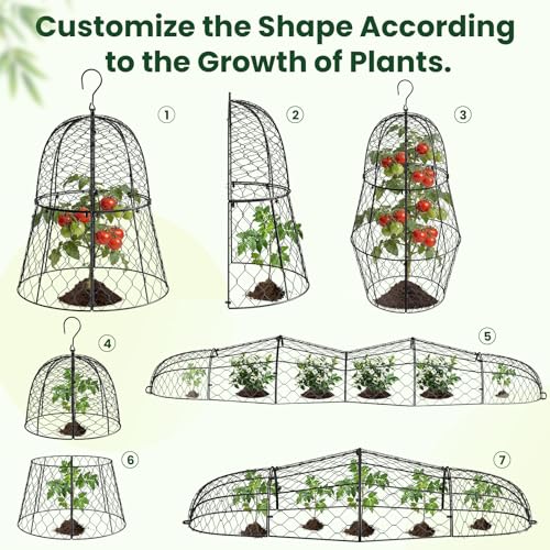 6 Pack Garden Cloche Plant Protectors from Animals, 13" x 11.8" Heavy Duty Chicken Wire Cloche, Adjustable Metal Wire Garden Cloches for Outdoor Plants, Keep Rabbits, Squirrels & Birds Away - size: 13" x 11.8"