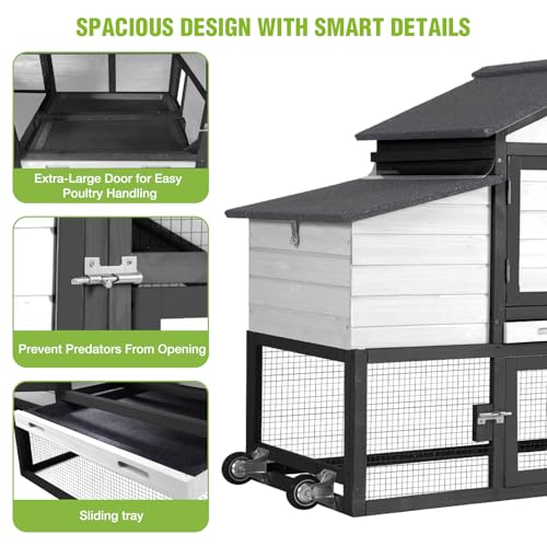GUTINNEEN Large Chicken Coop with Wheels, Expandable Mobile Chicken House for Outdoor Use, Hen House Poultry Cage with Nesting Box, Leakproof Pull-Out Tray & UV-Resistant Roof – Black - color: (Black)