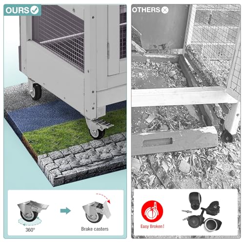 Suumerpety 2-Tier Wooden Rabbit Hutch Indoor Bunny House Guinea Pig Cage with Sliding Plastic Trays Wheels for Easy Cleaning Ventilation Design and Mobility, 36 Inch Small Animal Home (Grey, M) - color: Light Grey