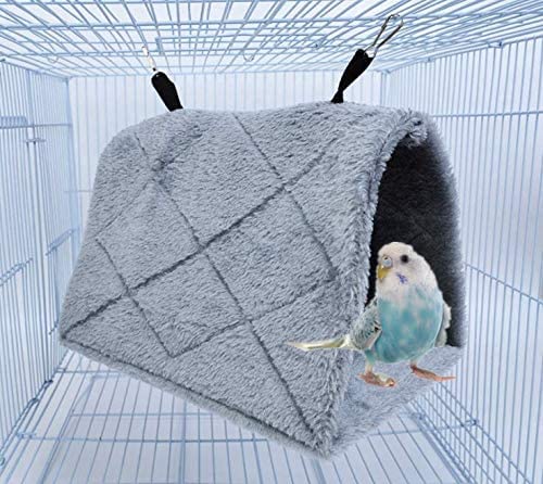 2 Pack Warm Bird Nest House Plush Birds Hut Bed Hanging Hammock Sleeping Bed Plush Hanging Snuggle Cave for Pet Parrot Parakeet Cockatiel Conure Cockatoo African Grey Macaw (Brown&Grey) - color: Brown and Grey