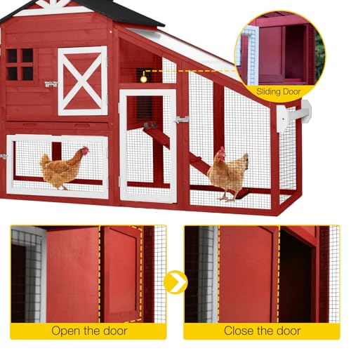 Aivituvin Chicken Coop Mobile Hen House on Wheels Wooden Poultry Cage Rabbit Hutch with Nesting Box,Leakproof Pull-on Tray