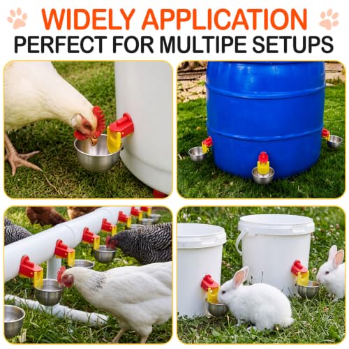 8 Pack Heavy Duty Auto Fill Metal Chicken Waterer Cups, Stainless Steel Freeze Leak Proof Poultry Rabbit Watering System Fits 5 Gallon Bucket and 3/8'' Hole Saw(Round Style) - style: Round Style