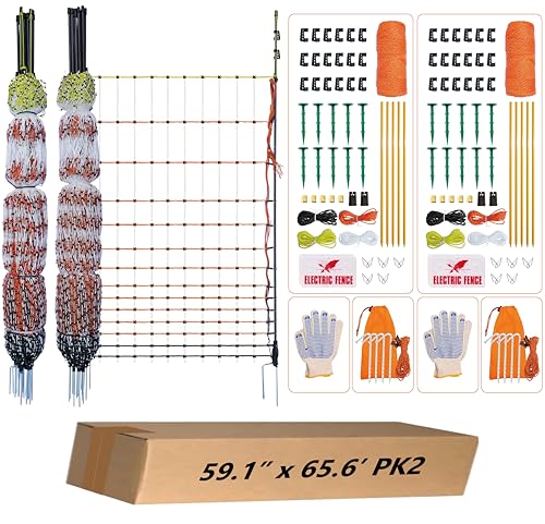 Poultry Electric Netting Fence - 47.3''H (can be Manually Raised to 59.1''H) x 65.6'L for Flying Chicken, Sheep, Goats in Farms, Ranches and Gardens, PK2 - style: (47.3 to 59.1)" x 65.6' - PK2