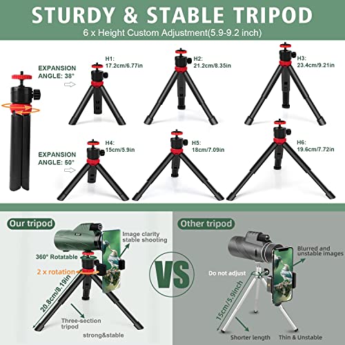 12x56 High Power Monocular Telescope for Adults with Smartphone Adapter | Large BAK4 Prism & FMC Lens Monoculars, Comes with Tripod Travel Bag, Suitable for Bird Watching Hunting Hiking Camping Gift