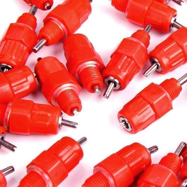 10Pcs Red Automatic Poultry Easy Installation Watering Nipples Chicken Drinkers, Easy to Clean and Store Chicken Waterer Nipples, Poultry Feeding and Watering Supplies, Poultry Fountains and Waterers