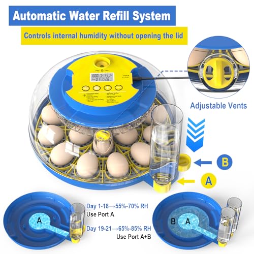 Cieex 18 Egg Incubator for Hatching Chicken, Quails, Ducks, Parrots, Geese with Automatic Egg Turning and Humidity Control, Blue & White ABS Terrarium Incubator
