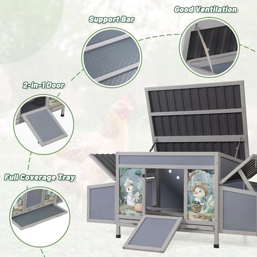 COZIWOW Chicken Coop with Nesting Boxes & Perches 59'' Large Poultry Hutch | 4 Openable Doors, Fresh Air Ventilation, Weatherproof Wooden Hen House with Pull-Out Tray, Cage for Chickens, Ducks & Rabbits