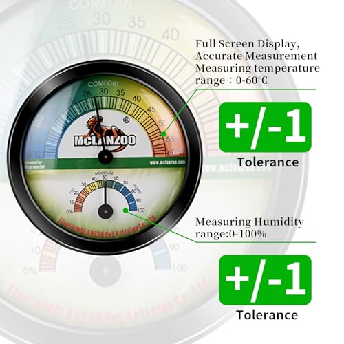 Reptile Terrarium Thermometer Hygrometer Dual Gauges 2-in-1 for Reptile Tank Snake Tank Bearded Dragon Tank Accessories No Battery Required