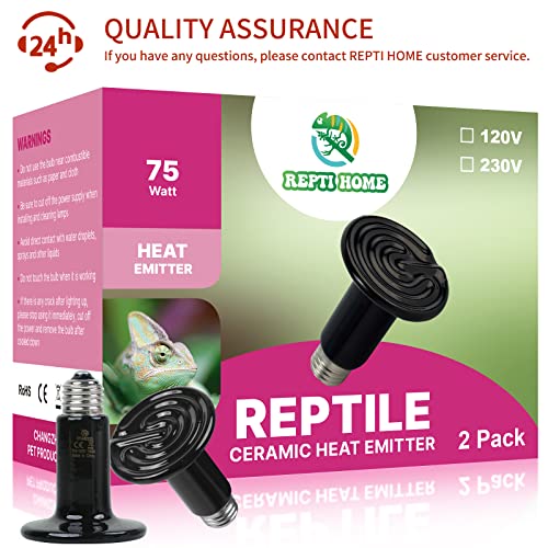 75W Ceramic Heat Emitter (2 Pack), Reptile Heat Lamp Bulbs, Ceramic Heater for Amphibian, Pet Brooder Coop, Chicken, Dog - size: 75*2