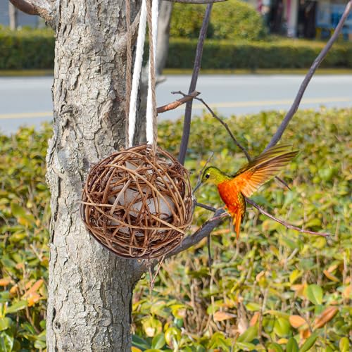 Totority Bird Nesting Material Holders, Hanging Cotton-Filled Garden Decor | 3Pcs Hanging Wood Holders Filled with Cotton Material for Seasonal Garden Displays and Outdoor Bird-Watching Areas