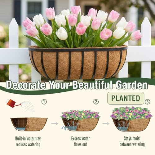 4 Pcs 24" Trough Coco Liner for Planter, 100% Natural Coco Fiber | Replaceable Coconut Fiber Liner for Window Boxes, Wall Planter & Fence Flower Baskets,Breathable & Eco-Friendly (4, 24 inch) - size: 24 inch