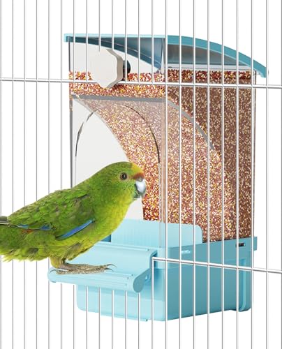 BNOSDM No Mess Bird Feeder Transparent Automatic Bird Cage Feeder with Perch Acrylic Parrot Food Container Parakeet Cage Accessories for Parakeets, Budgies, Cockatiel, Finch, Canary, Lovebird (Blue) - color: Blue
