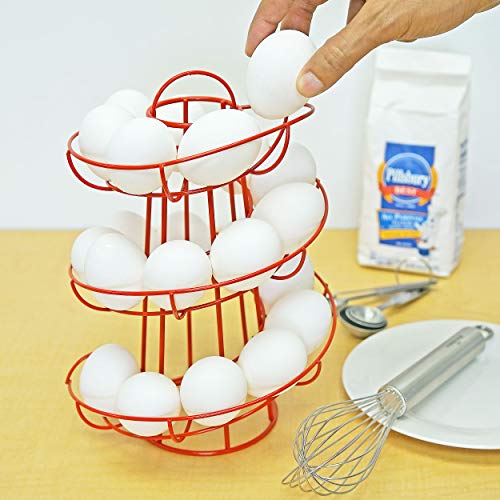 Egg Skelter Deluxe – Modern Spiraling Dispenser Rack, Red, Stylish Kitchen Storage for Eggs - color: Red