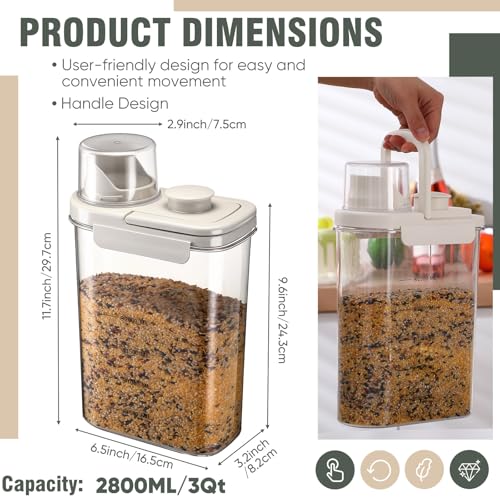 2 Pcs Bird Seed Storage Container 3 Qt/2.8 L with Tight Lids Airtight Cup Pet Food Storage Measuring Containers Lids with Pouring Spouts for Macaws African Grey Cockatoos (Beige) - color: Beige