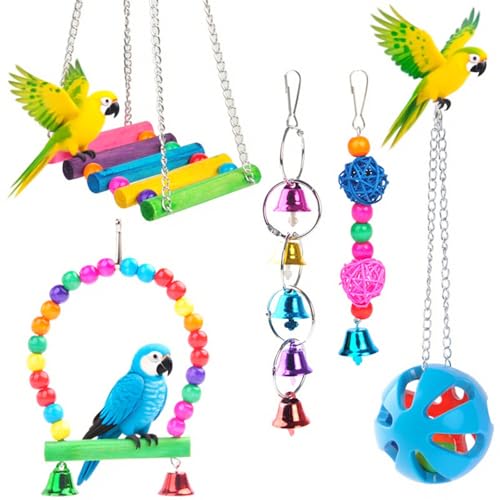 Bird Swing Standing Chewing Training Hanging Toy Hammock Climbing Ladder Drawbridge Birdie Perches Platform for Conure,Cockatiel,Mynah,Love Birds,Finches,Budgerigar,Pigeon - size: 5pcs