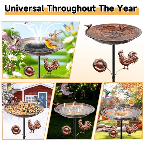 38" Metal Bird Bath for Outside, Vintage Garden Birdbath with Bird Statue, Freestanding Bird Bath Freeder with Sturdy 5 Prongs Base for Outdoors Patio Yard Lawn Decor(Vintage Brown) - color: Vintage Brown