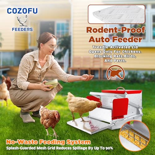 Feeders Automatic Chicken Feeder - Large Capacity for 6-12 Chickens, Lasts 10 Days (25lb Feed), Durable Galvanized Steel, Rat-Proof, No-Spill, Weatherproof Lid - color: Green, size: 25LB