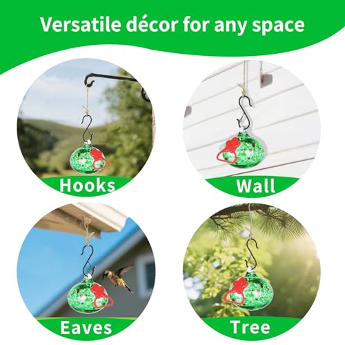 Pozfun Small Hummingbird Feeders for Outdoors Hanging,Hand-Blown Glass Hummingbird Feeder with Silicone Feeding Perch,Never Leak,Gardening Gifts for Woman Man(Green) - color: Dotted Green