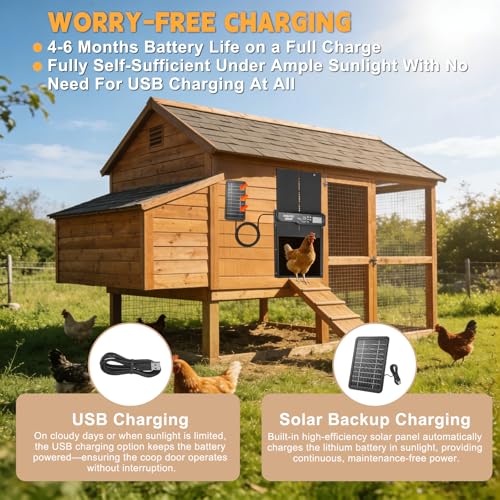 Automatic Chicken Coop Door, Large Aluminum Alloy Door with Timer & Manual Modes, Anti-Pinch Safety, Programmable LCD Controller for Secure Poultry Access(Black) - color: Black