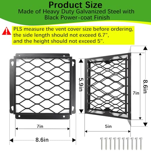 Dryer Vent Bird Guard,Dryer Vent Cover Outside for 3-4 inch Vent Hoods-2pk | Universal Outdoor Bird Guard for Dryer Vent & Bathroom Exhaust,Galvanized Steel Bird Cage 7"Lx7"Wx5"H,Prevent Bird From Enter - size: 7"Lx7"Wx5"H, style: Black-2PCS