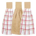 Ritz Premium 100% Cotton Solid and Multi Check Kitchen Tie Towel Absorbent, Super Soft, and Fast Drying Hang Towel, Set of Three, Biscotti - color: Biscotti, size: Solid & Multi Check - 3 Piece