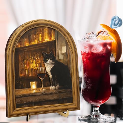 3D Funny Tuxedo Cat Wall Art Sign for Bar Decor, Vintage Drinking Cat Portrait Wall Decor, 8x10 Inch - color: Cat-1